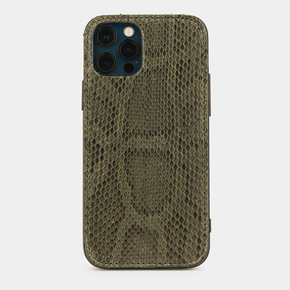Чехол-накладка для iPhone 12 Pro Max из кожи питона зеленого цвета