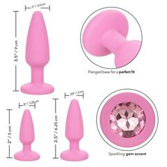 Набор из 3 розовых анальных пробок Crystal Booty Kit - 