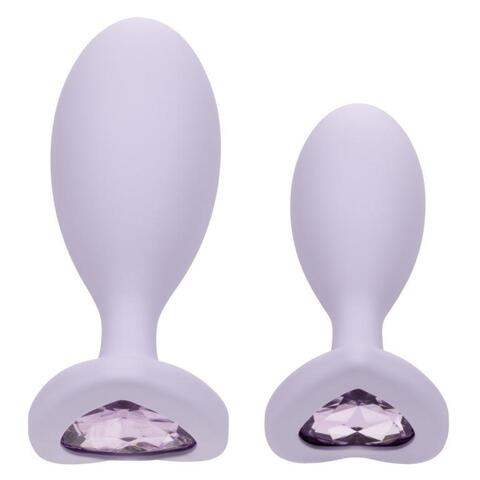 Набор из 2 сиреневых анальных пробок с кристаллом-сердцем Crystal Booty Duo - California Exotic Novelties First Time SE-0004-53-2