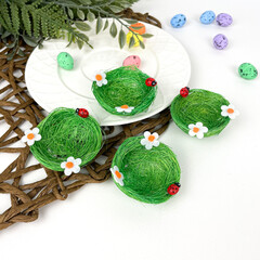 Гнезда, зеленые, из сизаля, 5 см, набор 4 шт.