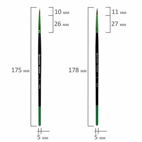 Кисти BRAUBERG PREMIUM, набор 5шт, из ворса пони, круглые №1,2,3,4,5, блистер