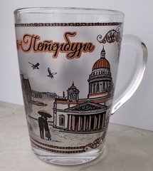 Кружка капучино 320 мл. от Художника с бронзой. Стекло. Виды Петербурга