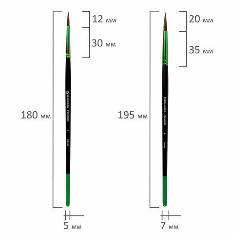 Кисти BRAUBERG PREMIUM, набор 5шт, из ворса пони, круглые №1,2,3,4,5, блистер