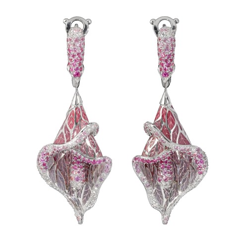 Серьги с Розовыми Сапфирами и Бриллиантами, Эмаль, E0275-7/1