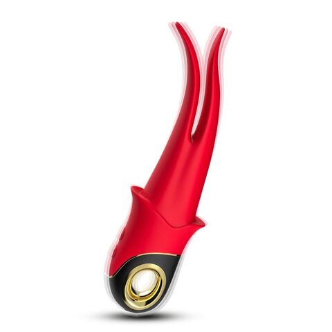 Красный стимулятор эрогенных зон с раздвоенным концом - 23,5 см. - Silicone Toys USK-V13 SHADOW