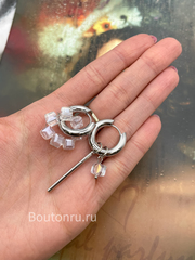 Серьги серебристые конго трансформеры с прозрачными подвесками 