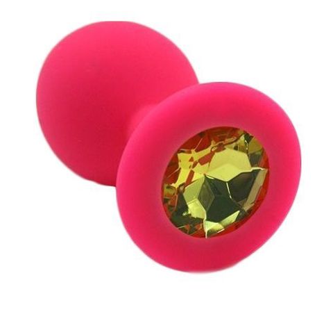 Розовая силиконовая анальная пробка с жёлтым кристаллом - 7 см. - Kanikule Kanikule anal plugs KL-S0011M