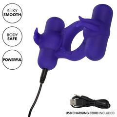 Фиолетовое эрекционное виброкольцо с двумя моторами Silicone Rechargeable Triple Orgasm Enhancer - 