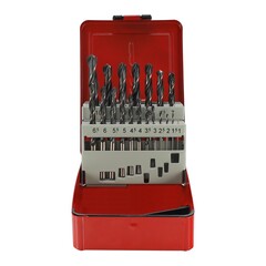 Набор сверл по металлу 1-10мм 19шт DIN338 HSS 118° (мет. кейс) H-Tools 205212HT