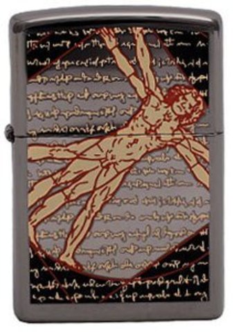 Зажигалка Zippo Vitruvian Man с покрытием Black Ice, латунь/сталь, чёрная, глянцевая, 36х12х56 мм (150 Vitruvian Man) | Wenger-Victorinox.Ru