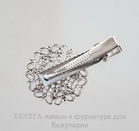 Основа для заколки с филигранью 25 мм, 40х25 мм (цвет - античное серебро)