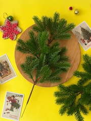 Еловая ветка искусственная, реалистичная, цвет темно-зеленый, 37-39 лапок, декор зимний, рождественский, ветка 41 см, набор 5 веток.