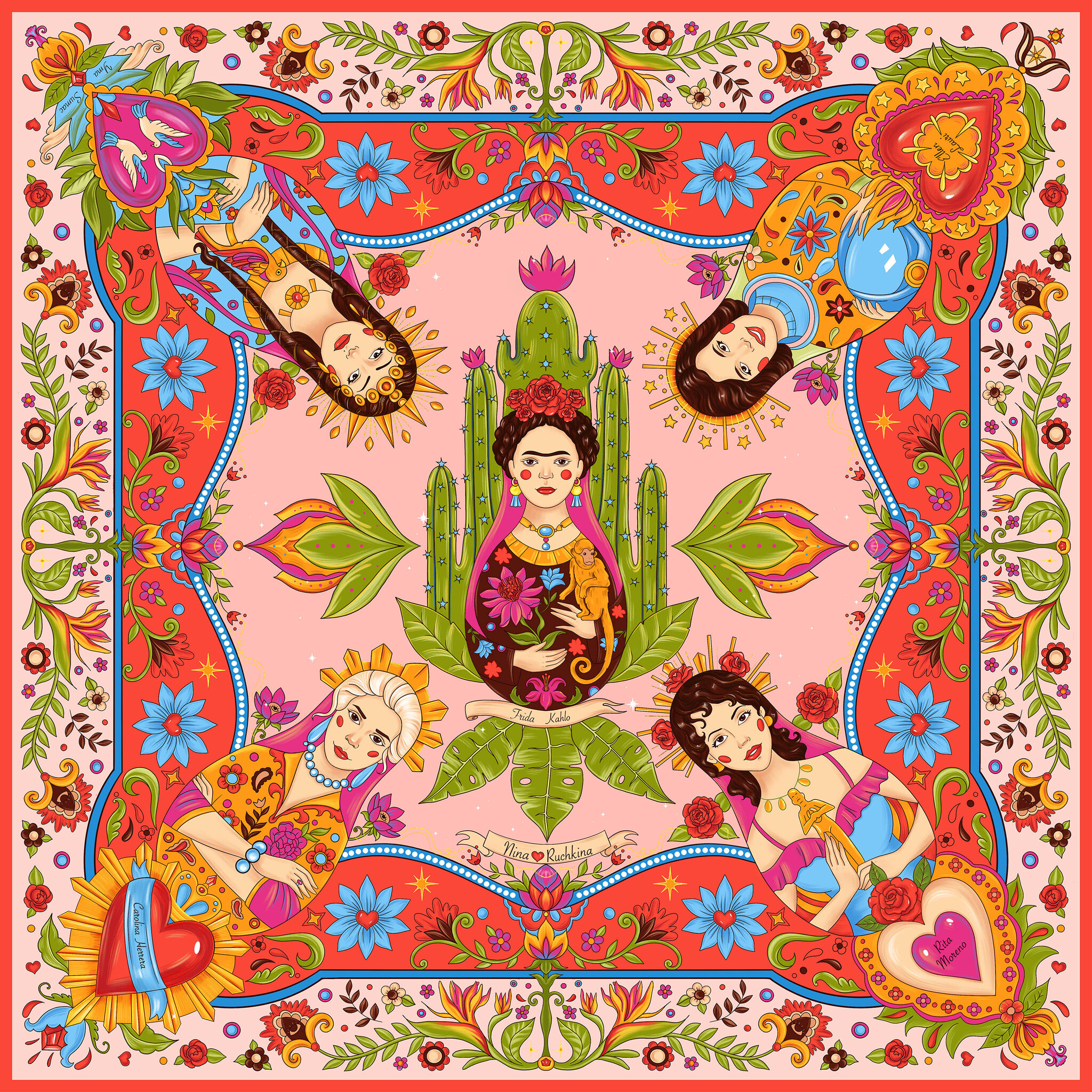 Платок «Матрёшки. Латинская Америка»