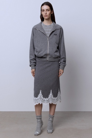 Юбка из шерсти мериноса с накладным кружевом