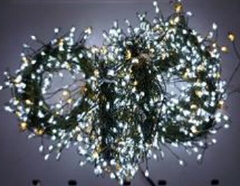 Гирлянда-Мишура (IP44) КАПЕЛЬКА  РОСЫ зеленый провод (50м/1500л) с эф.мерцания,в туб х/бел+т/бел мерц