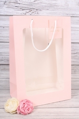 Пакет подарочный M вертикальный с окном, Розовый, 25*35*14 см (Д*В*Ш)