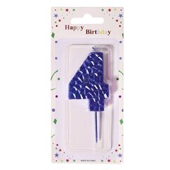 
          Свеча для торта Alingar, 5-6 см, на пике, "Цифра 4", цвет синий перламутр, блистер с европодвесом