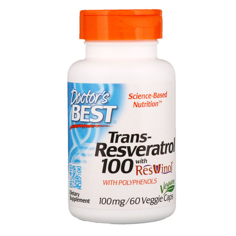 Doctor's Best, Транс-ресвератрол с экстрактом ResVinol, 100 мг, 60 растительных капсул