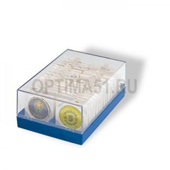 Пластиковый бокс для хранения 100 монет в холдерах (50х50), прозрачный с синей основой