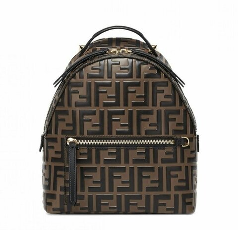 Мини-рюкзак Fendi из кожи с тисненым узором FF темно-коричневый