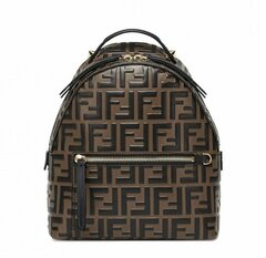 Мини-рюкзак Fendi из кожи с тисненым узором FF темно-коричневый