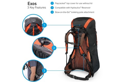 Картинка рюкзак туристический Osprey exos 48 Blaze Black - 3