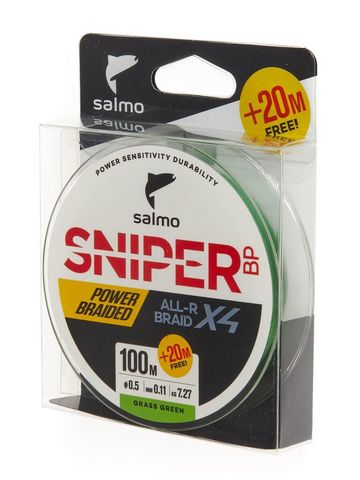 Шнур плетеный Salmo Sniper BP ALL R BRAID х4 Grass Green 120м, 0.11мм