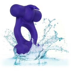 Фиолетовое эрекционное виброкольцо с двумя моторами Silicone Rechargeable Triple Orgasm Enhancer - 