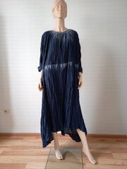 Тина. Платье женское льняное темно-синее макси ассиметричное  PL-42700