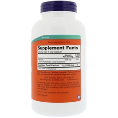 Now Foods, кальций из кораллов, 1000 мг, 250 растительных капсул