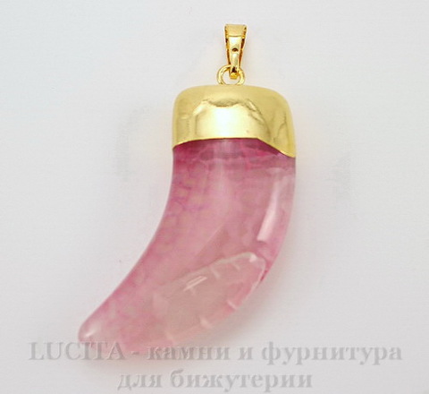Подвеска Агат (тониров) "Клык" (цвет - бледно-розовый) 55,6х22х11,7 мм №10
