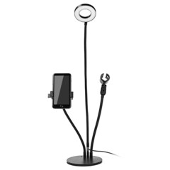 Штатив-держатель смартфона и микрофона с кольцевой LED лампой Selfie 3 в 1, цвет черный