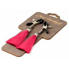 Зажимы на соски «прищепки» с кисточками из шелка розовые