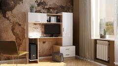 Компьютерный стол Памир ПКС-7, с ящиками и полками, ЛДСП, белый глянец