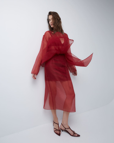 Юбка из шелковой органзы бордо