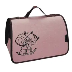 Dogman сумка-переноска Лира №3 розовая друзья 43*27*27см