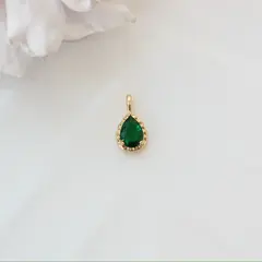 Подвеска Капля с тёмно-зелёным фианитом, 15*8 мм, позолота, П419