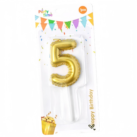 Свеча для торта «Воздушный шар» (золото) цифра 5