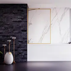 Veconi Palau PL-85G 80 PL85G-80-01-C8 Шторка на ванну профиль Золото брашированное стекло прозрачное фото