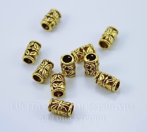 Бусина металлическая 10х6 мм (цвет - античное золото), 10 штук