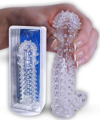 Прозрачная насадка на пенис с шипами и стимулятором клитора - 14,2 см. - Baile BI-010045C-0702