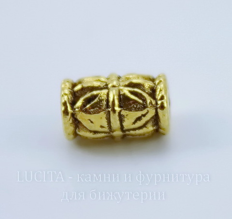 Бусина металлическая 10х6 мм (цвет - античное золото), 10 штук