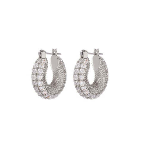 Pave Gizelle Hoops - Silver