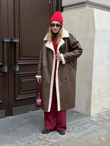 Дубленка миди шоколад