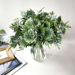 Искусственная зелень  - календула флористическая, Зеленая пепельная, 3 объемные ветки, букет 31 см.