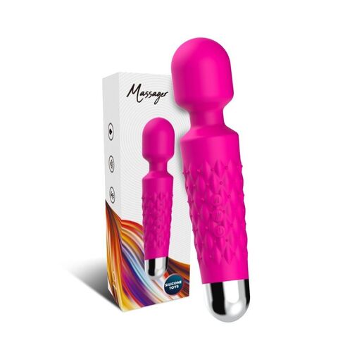 Ярко-розовый wand-вибратор с рельефной ручкой - 20 см. - Silicone Toys USK-W07 POSTMAN