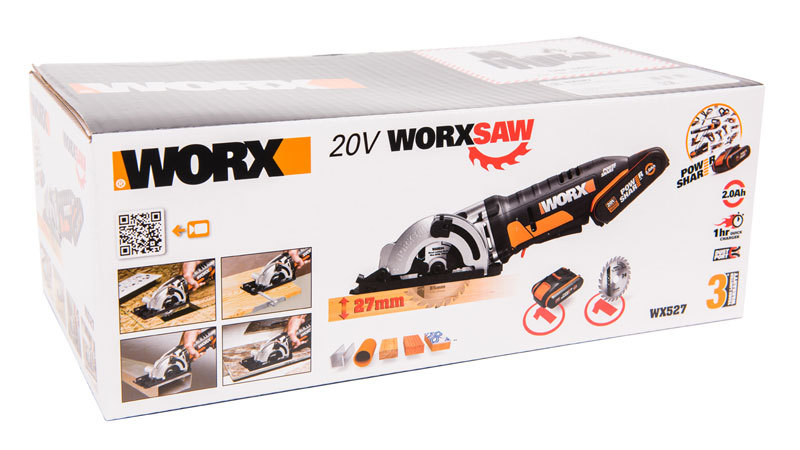 Дисковая пила аккумуляторная WORX SAW WX527, 85мм, 20В, 1x2.0Ач