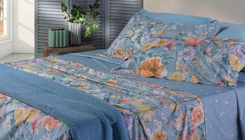 Постельное белье 2 спальное евро Mirabello Festa Di Primavera 06U F.Azzurro голубое