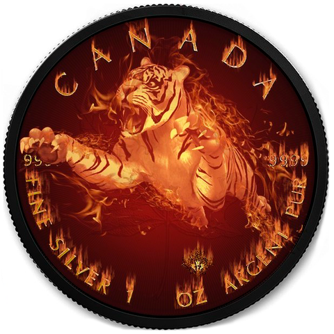 Канада 2017, 5 долларов, серебро, рутений. Горящий тигр