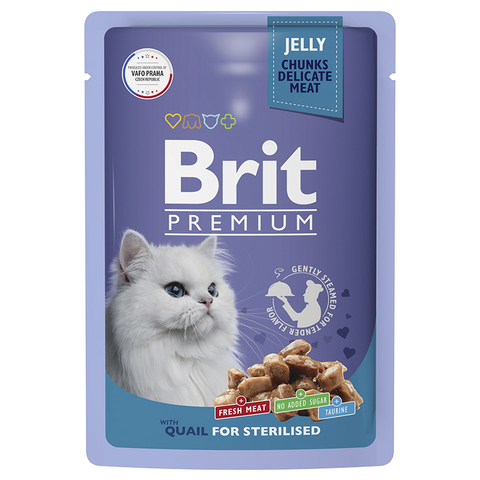 Влажный корм Brit Premium перепелка в желе для кастр. кошек 85 г (Брит Пауч)
